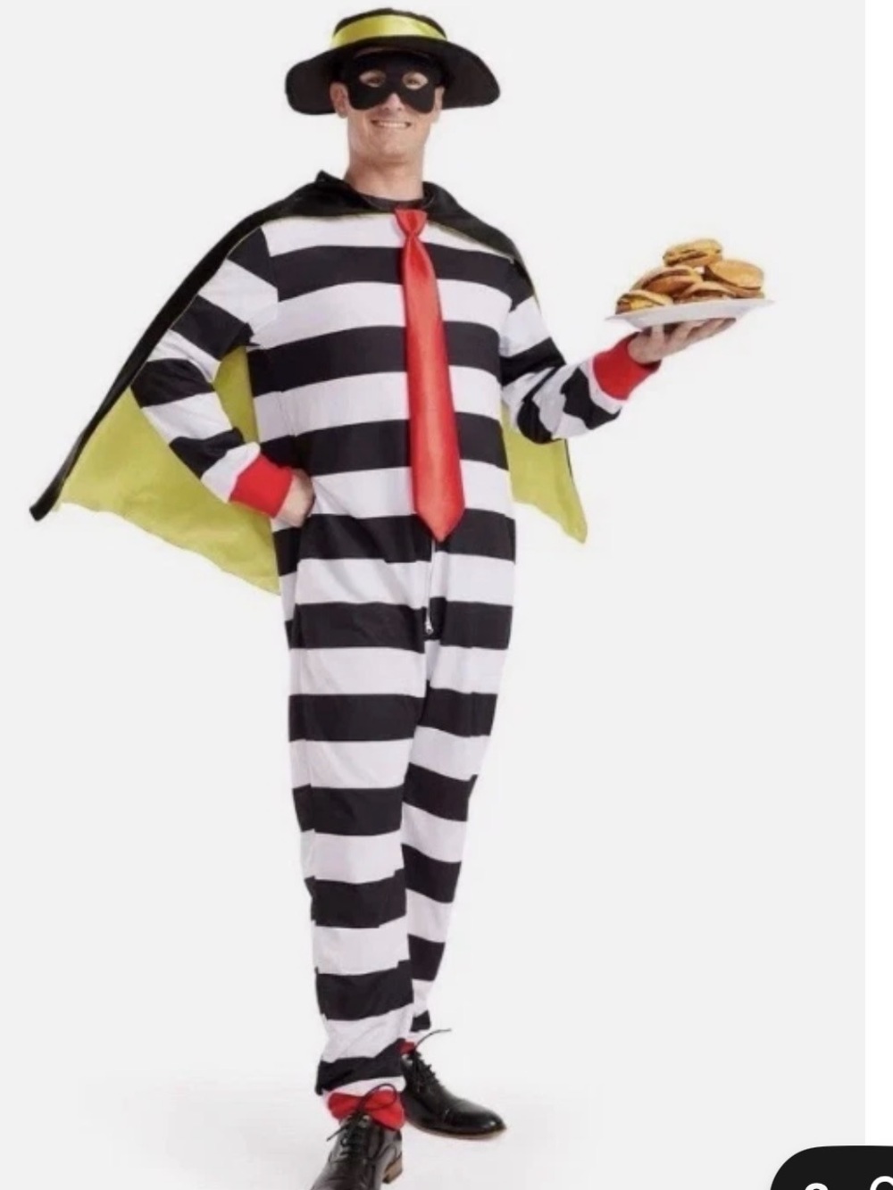 Tipsy Elves Black & White Striped Jumpsuit with Pink Tie and Yellow Trim